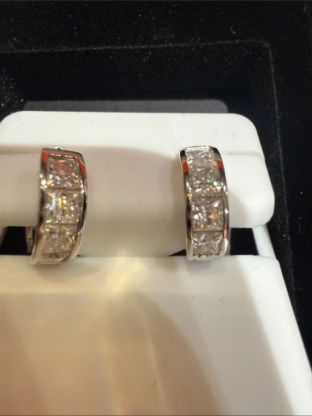 Sterling Silver Moissanite Chanel Set Huggies